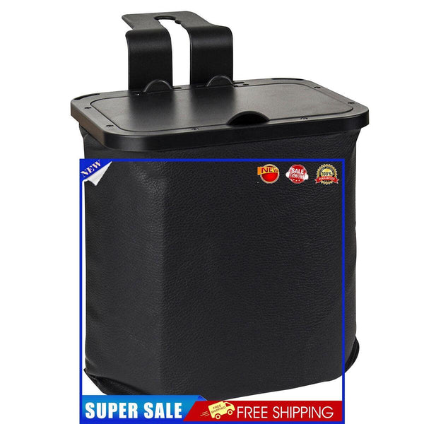 Leather Car Seat Trash Can with Lid Waterproof Storage/Waste Organizer Can