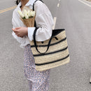 Summer Straw Shoulder Bags Women Striped Woven Beach Shopper Handbag (2)