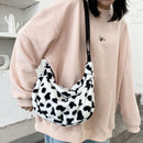 Cow Printed Plush Chest Bag Fashion Women Messenger Shoulder Pack Phone Purse