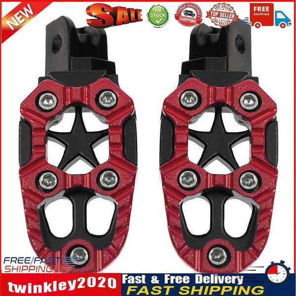 2pcs Universal 8mm Metal Motorcycle Foot Pedals Footrests w/ Spring(Red) Newly