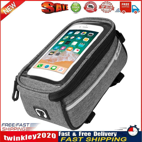 Waterproof Bicycle Front Tube Bag 6in Phone Touch Screen Saddle Bag (Grey) Newly