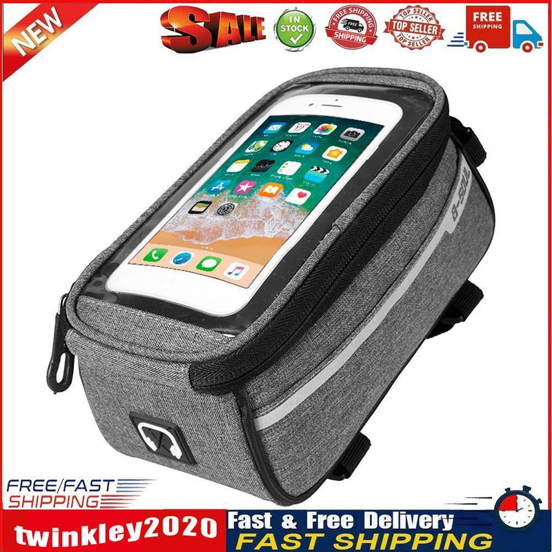 Waterproof Bicycle Front Tube Bag 6in Phone Touch Screen Saddle Bag (Grey) Newly