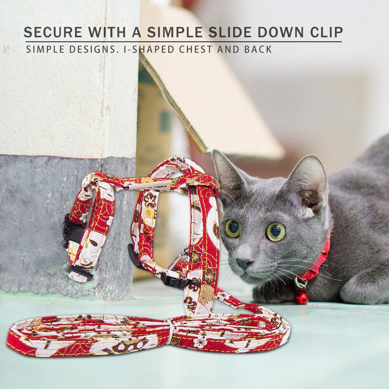 Adjustable Cat Traction Rope Japanese Print Chest Strap for Pet Outdoor Walking