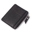 Women Retro Leather Purse Zipper Litchi Pattern Men Card Holder (Black)