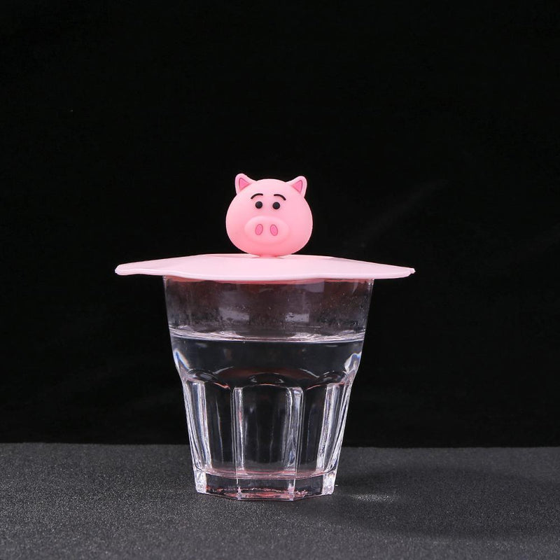 5pcs Silicone Cup Cover Heat-resistant Leak Proof Cartoon (Pink Pig Head)