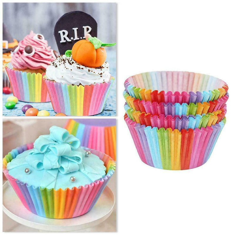100x Colorful Rainbow Paper Cake Cupcake Liners Baking newm Part Case N5M5