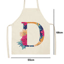 Flower D Print Linen Apron Simple Waterproof Kitchen Cooking Bib (68x55cm)