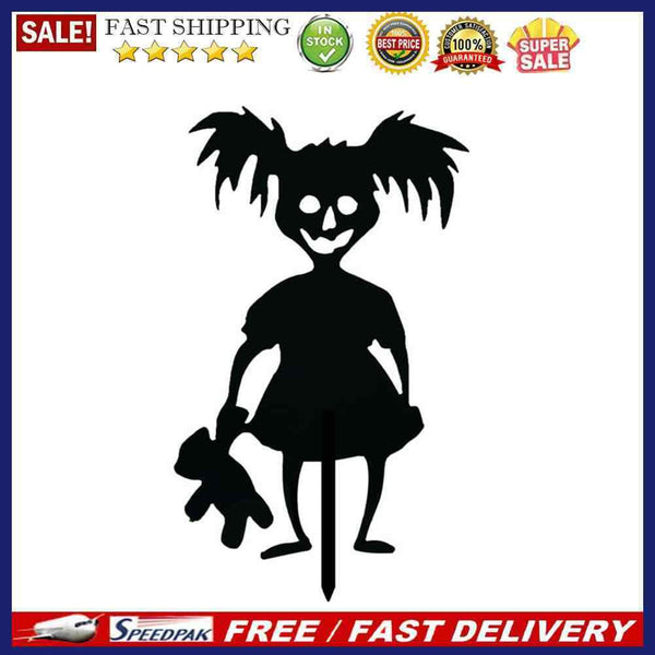 Evil Children Metal Silhouette Lawn Outdoor Plug-in Garden Sign Statue Decor