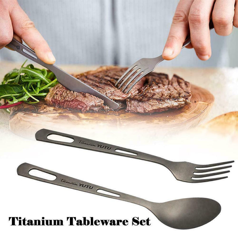 Portable Tableware Spork Set Titanium Fork Spoon Cooking Supplies Outdoor E6B4