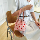 #A Shoulder Bag Leather Crossbody Bags Love Heart Embroidered Handbag Bucket Tra