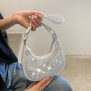 Crescent Diamonds Handbag Women Leather Rhinestones Shoulder Underarm Tote Purse