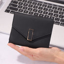 Retro Leather Solid Color Trifold Short Wallet Women Card Holder (Black)