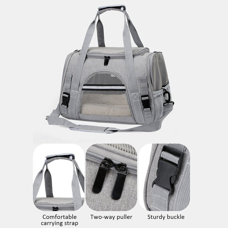 Portable Cat Dog Carrier Bag Outdoor Travel Breathable Handbag (Dark Grey) Newly