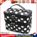 Double Layer Cosmetic Bag Travel Makeup Storage Case (Black+White Dot) Newly