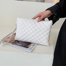 Diamond Lattice Embroidery Thread Envelope Bags Women PU Leather Clutch Handbags