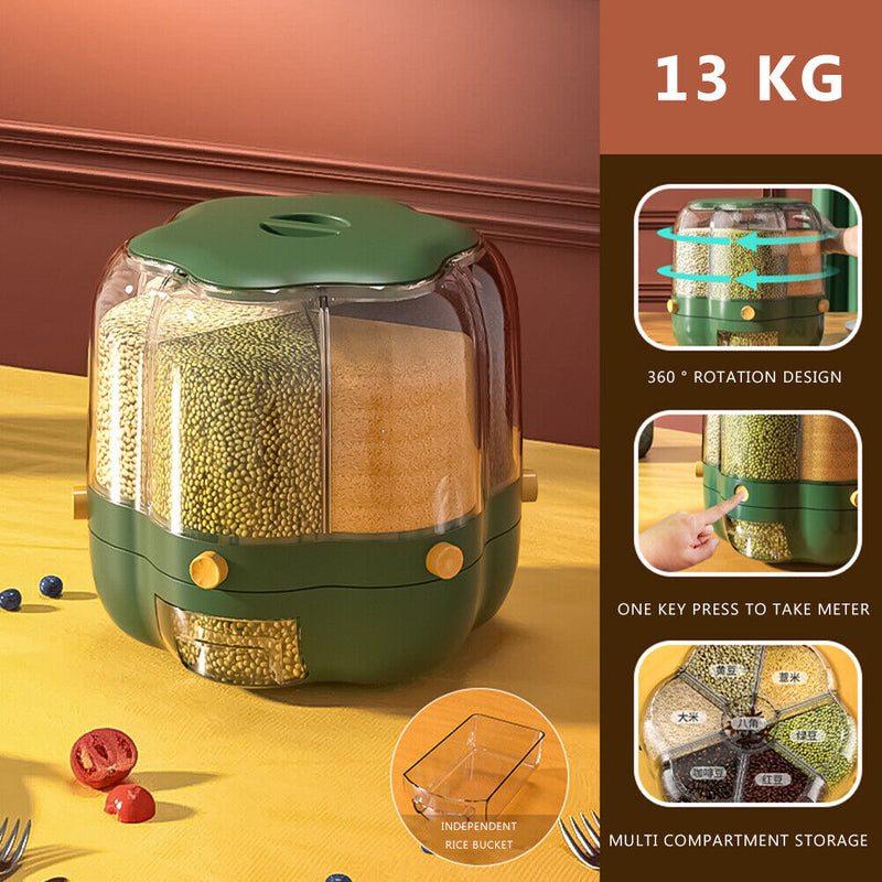 Household Grain Food Storage Container 360 Degrees Rotary Sealed Rice Bucket