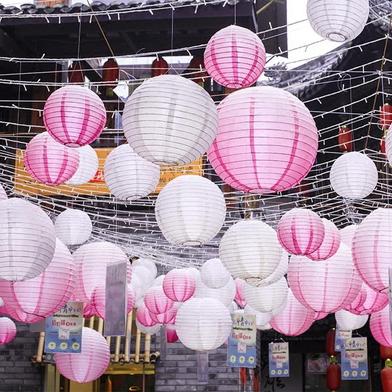 4 inch Round Chinese Paper Lantern DIY Paper Ball Lamp Party Decor (Pink)
