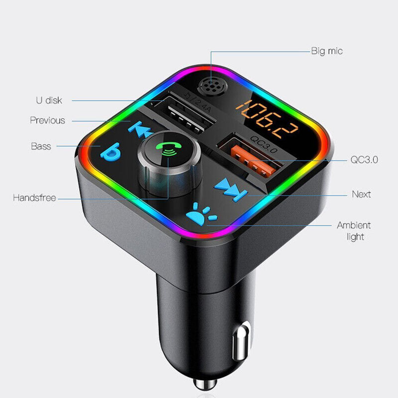 Wireless Bluetooth FM Transmitter MP3 Player Car Charge Adapter Fast Charger