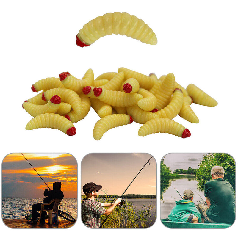 50pcs 2.4cm 0.5g PVC Maggot Wobblers Bionic Fishing Lures Artificial Soft Bai