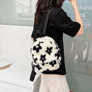 Fashion Women Flowers Printing Backpack Casual Students Plush Mini Rucksacks