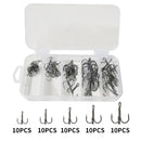 50pcs High Carbon Steel Barbed 3-Claw Fishing Hooks Set Lure Triple Fishhoo