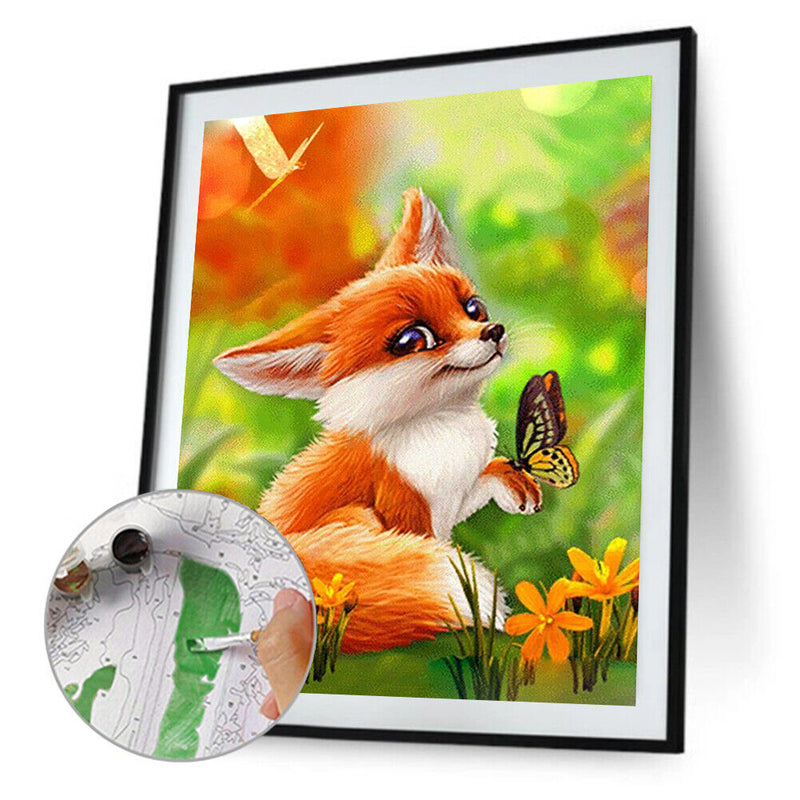 Little Fox Butterfly Paint By Numbers Kit DIY Frameless Picture On Canvas