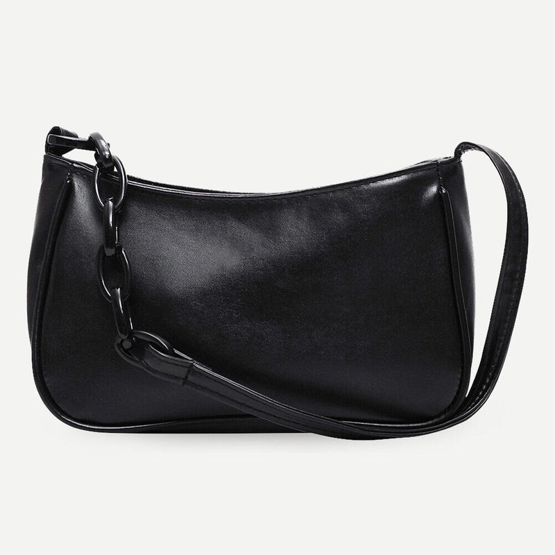 Pure Soft Leather Women Handbag Small Underarm Shoulder Totes Bag (Black)
