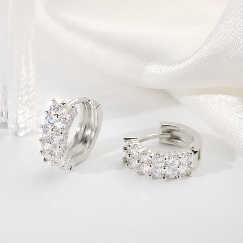 Zircon Ear Buckle Diamond Earrings Ear Piercing Double Rows Zircon Ear Stud
