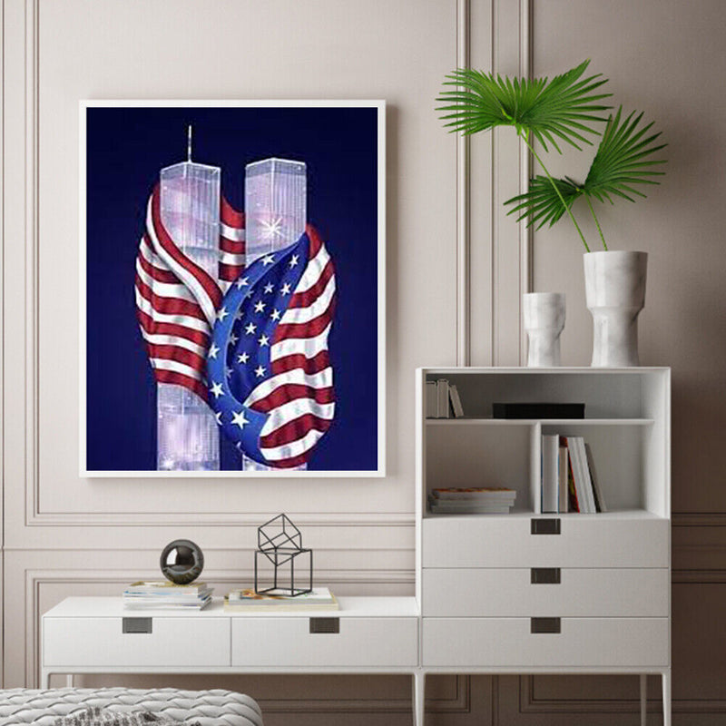 5D Diamond Painting Kit Flag Twin Towers Full Square Drill DIY Art Crafts Mosaic