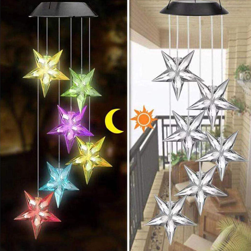 Solar Color Changing Wind Chime Lamps Star Moon Pendant Garden Light (A) Newly