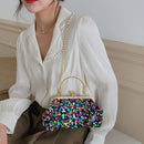 Sequin Clutch Women Evening Purse Metal Party Chain Shoulder Bag (Black)