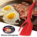 2 in 1 Silicone Omelet Tongs Non Stick Bread Grip Flipper Spatula (Red)