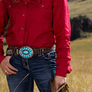 Cowboy Turquoise Stone Buckles Wide Belts Alloy Jeans Accessory for Men Women