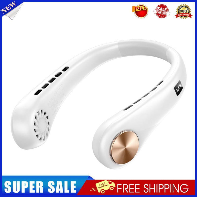USB 3000mAh LED Digital Display Hanging Neck Fan Summer Air Cooling (White)