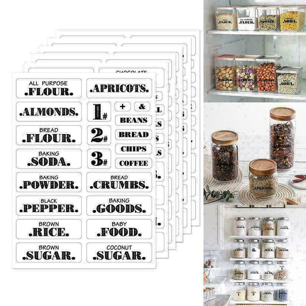 132Pcs/6 Sheets Kitchen Pantry Labels Transparent Waterproof HOT I4V9