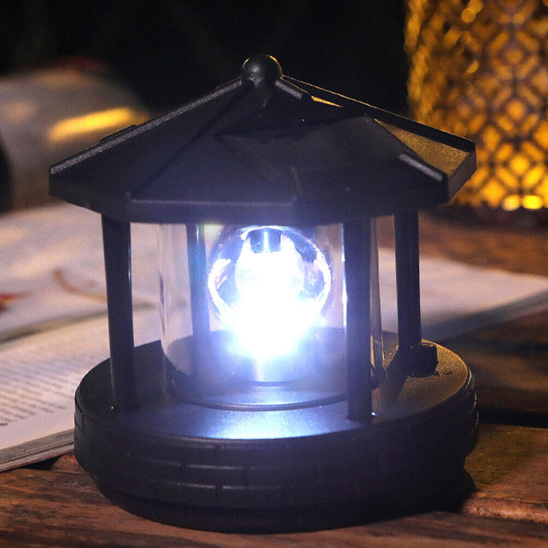 Solar Powered Lighthouse Shape Light Plastic LED Rotating Landscape Beam Lamp
