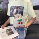 Casual Women Cherry Handmade Straw Shoulder Bag Woven Drawstring Crossbody Bag
