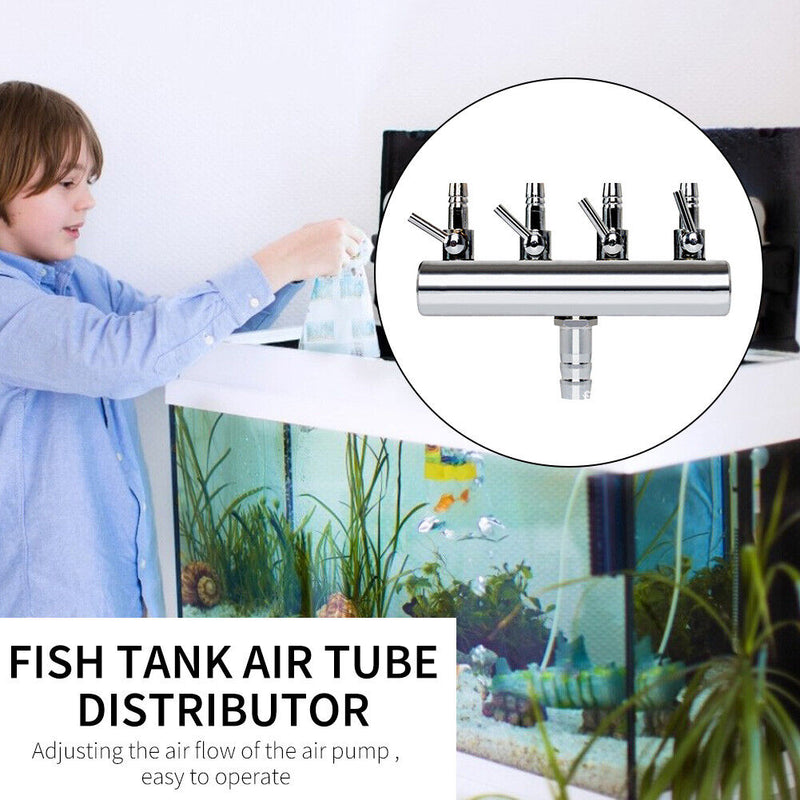 Stainless Steel Flow Splitter Distributor Aquarium Fish Tank Oxygen Inlet P