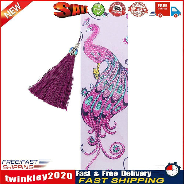 DIY Peafowl Special Shaped Diamond Painting Leather Tassel Bookmark Gift Newly