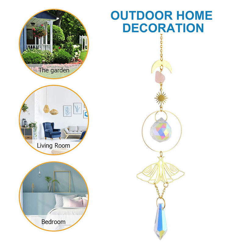 #A Crystal Wind Chime Butterfly Moth Prisms Windbell Pendant Home Garden Decorat