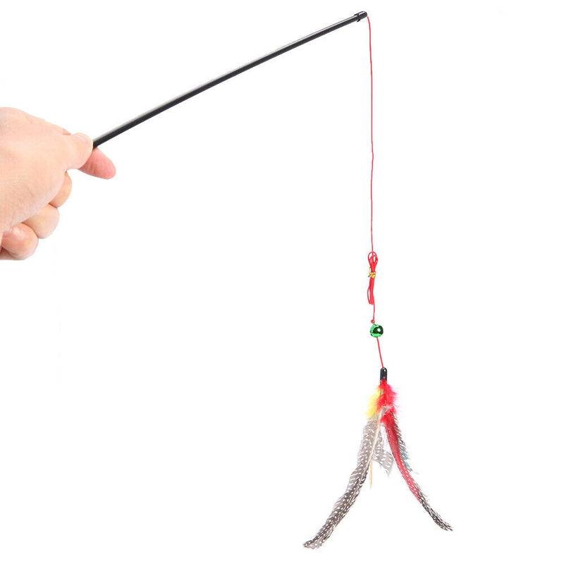 Cat Teaser Wall Toys Pet Colorful Feather Rod Plastic Kitten Interactive Sticks