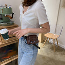 Pure Color Leather Mini Shoulder Bags Women Chain Messenger Bags (Brown)