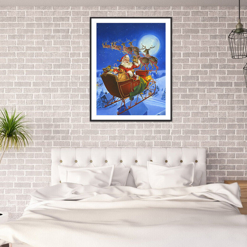 5D DIY Diamond Painting Santa Sleigh Full Round Drill Mosaic Christmas Picture