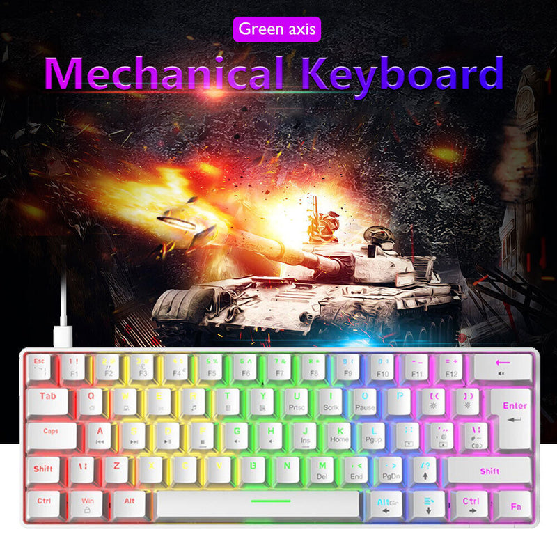 T60 Mechanical Gaming Keyboard Blue Switch 62 Key Keyboard for PC (White)