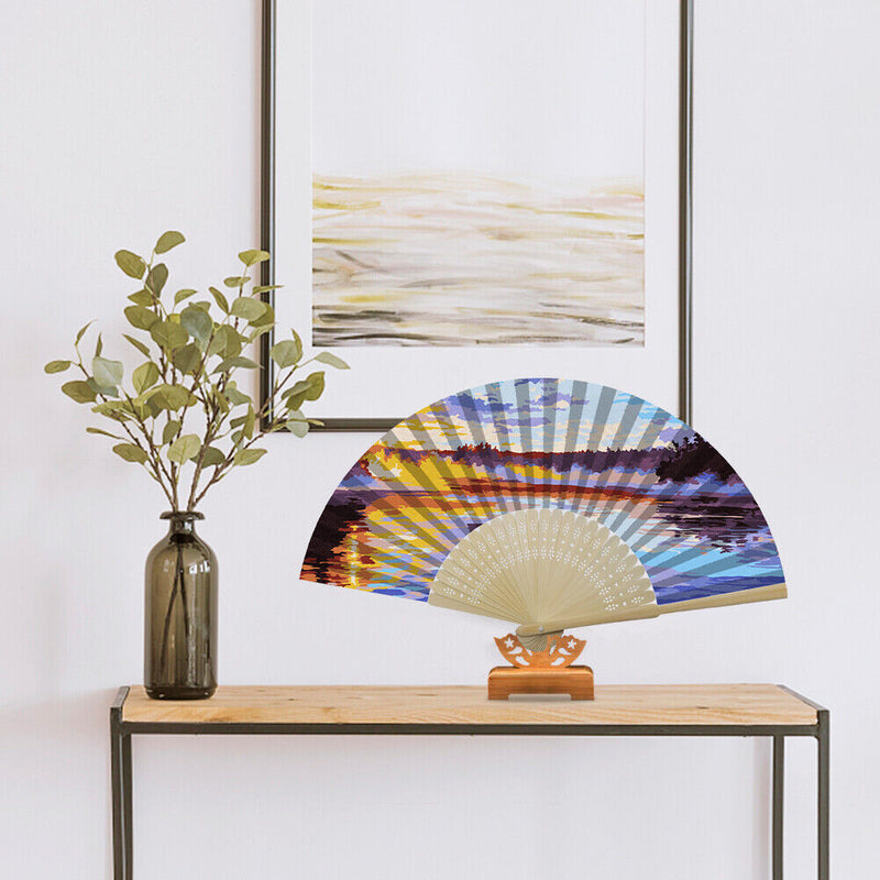 Lake Sunset Oil Paint Folding Fan By Numbers DIY Painted Art Craft Handmade