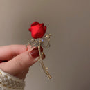 Rhinestone Red Rose Flower Brooches Women Lapel Pins Wedding Party Badge Jewelry