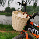 Kids Bike Basket Women Students Bicycle Rattan Weaving Front Basket (Beige)