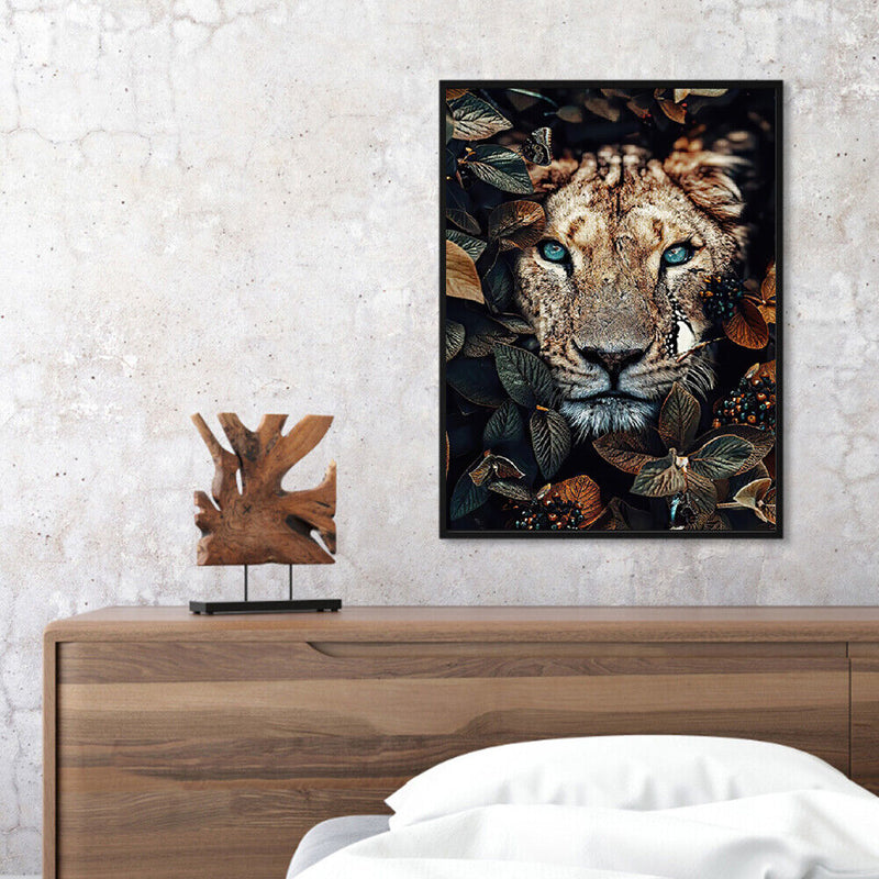 Oil Paint By Numbers Flowers Lion Frameless Picture Craft Kit for Living Ro