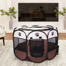 Portable Octagonal Pet Tent Folding Easy Operation Dog Fence Kennel (Brown)