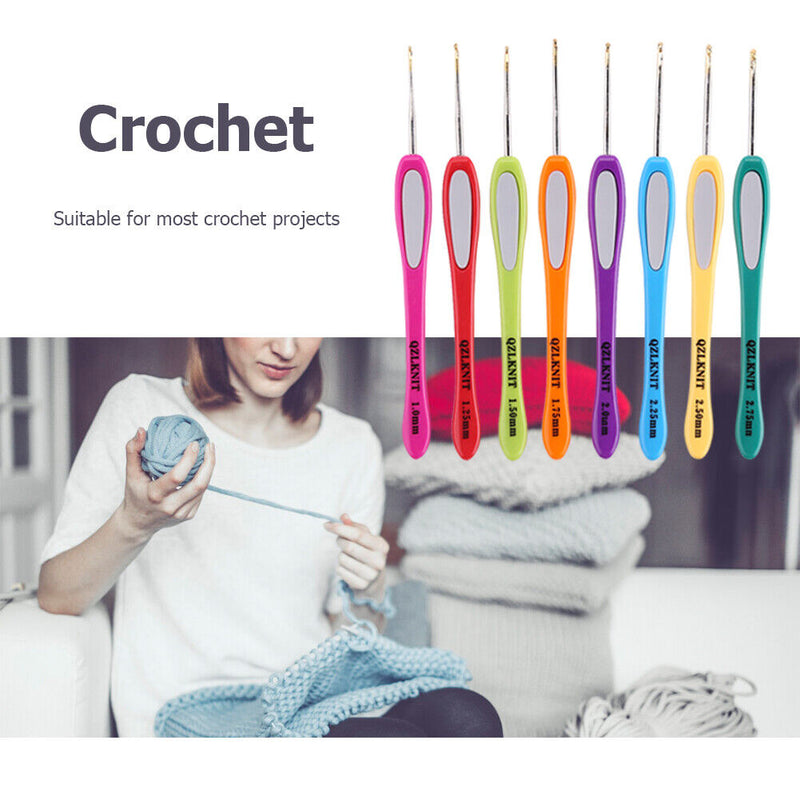 8pcs Soft Plastic Handle Knitting Needles Aluminum Crochet Hooks Set for Weaving